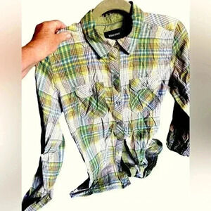Awesome Marmot medium green plaid button down shirt. Fully lined in green check